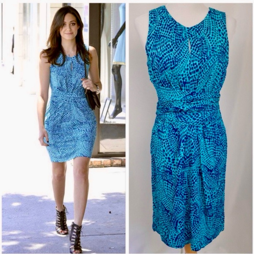 Banana Republic Issa Collection Knee Length Blue Print Dress Sz 2 NWOT